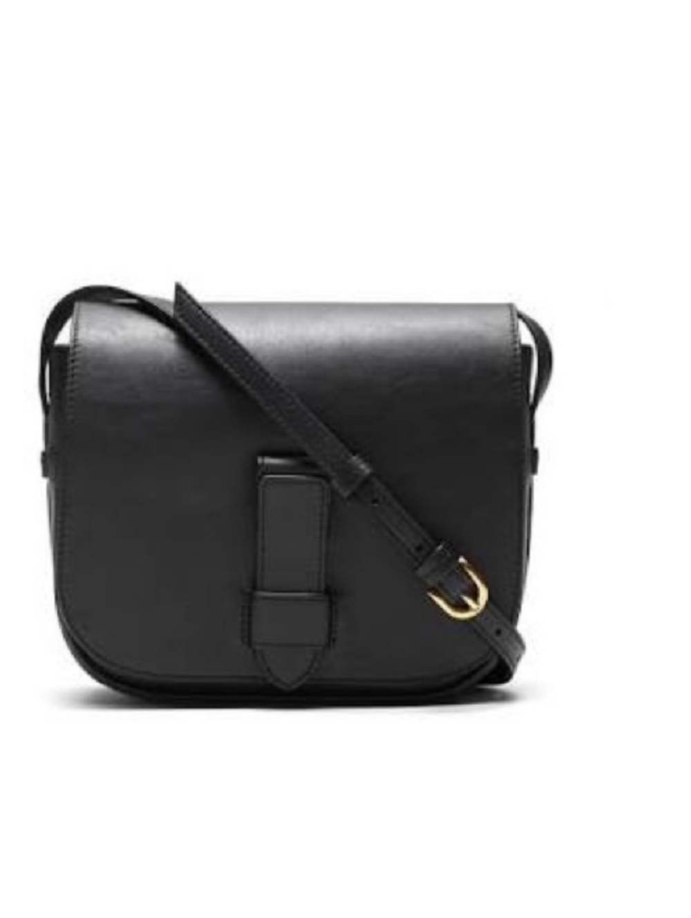Banana Republic Black Leather Saddle Crossbody with Gold Buckle